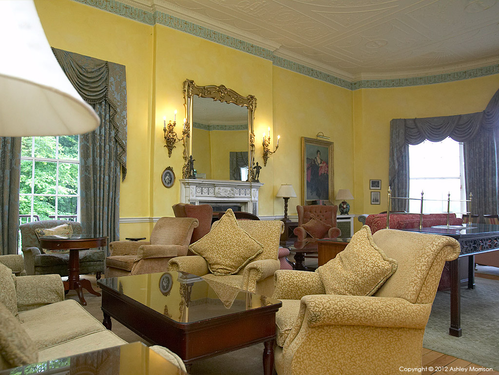 Before & after images of the Reading Room in Mount Juliet House at