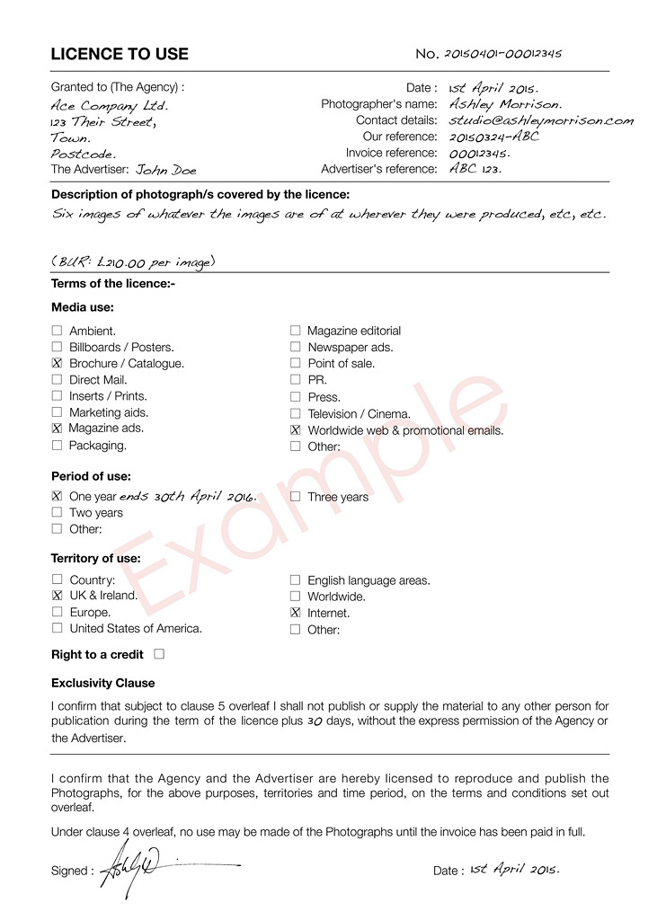 Licence to use document.