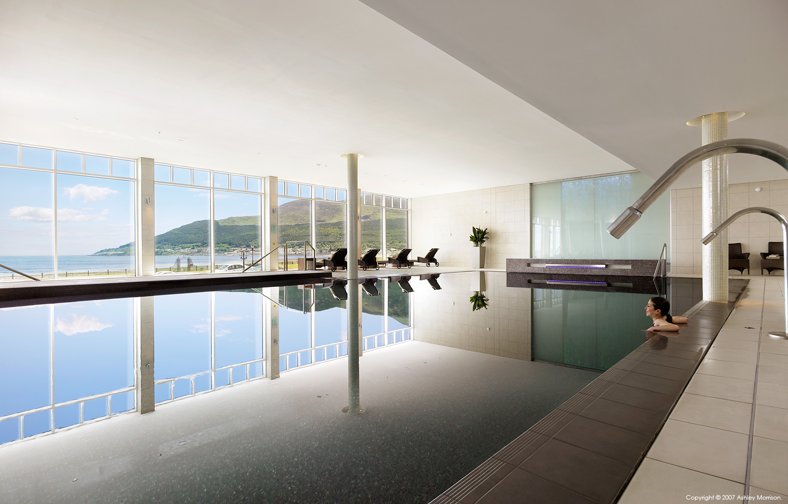 The pool at the Slieve Donard Resort & Spa Hotel where the Mountains of Mourne sweep down to the sea.