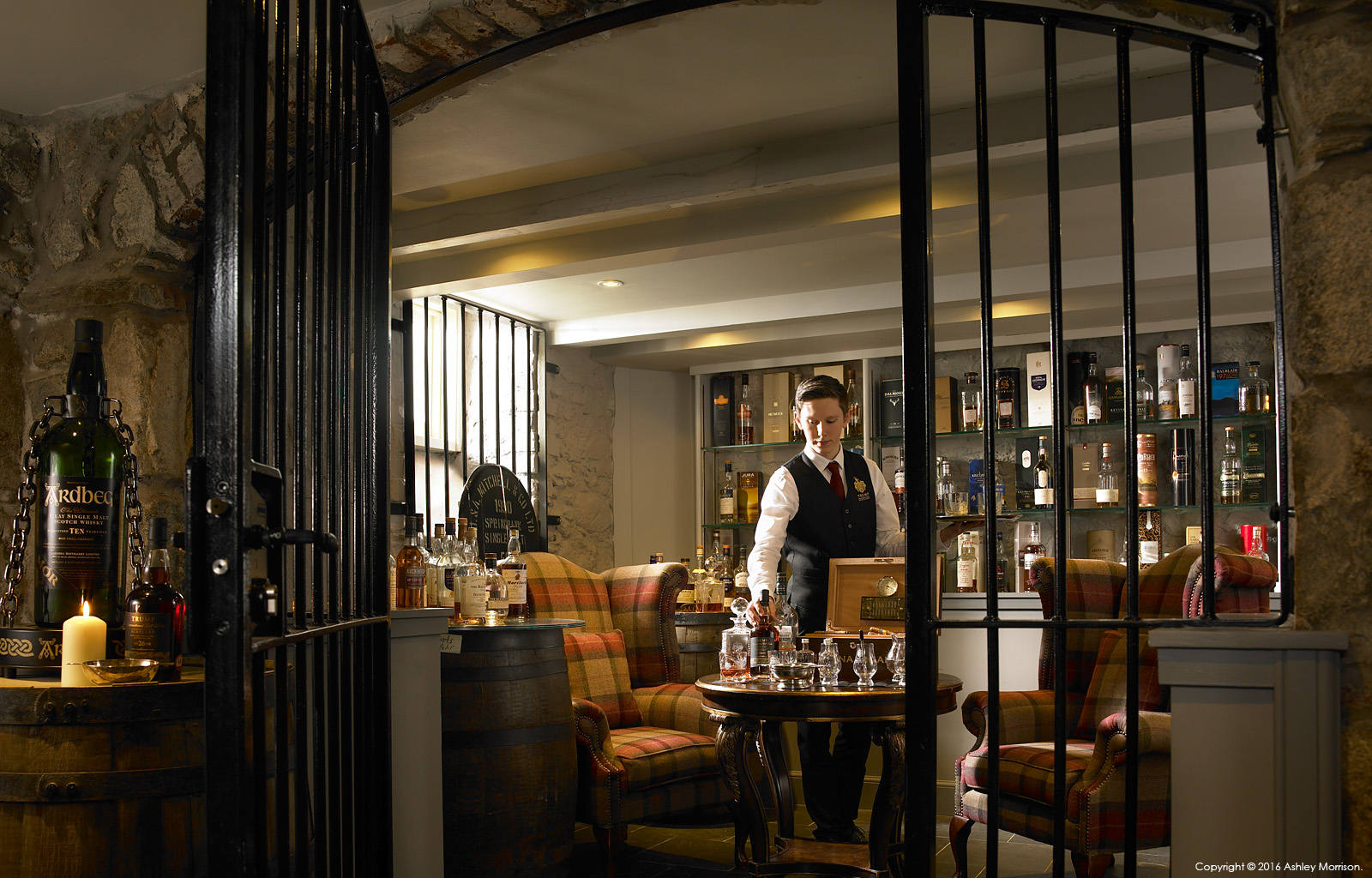 Whisky tastings room in the basement at the Trump International Golf Links Hotel near Aberdeen in Scotland